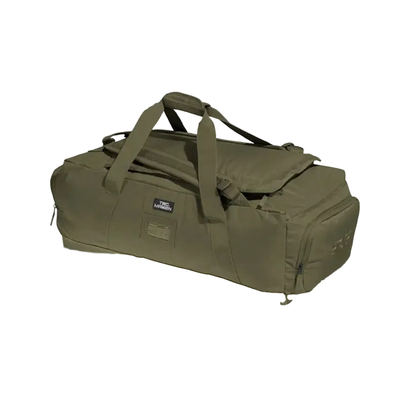 Green duffel bag on a white background