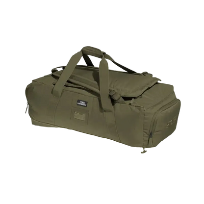 Green duffel bag on a white background