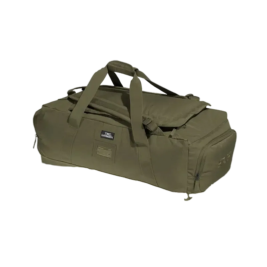 Green duffel bag on a white background