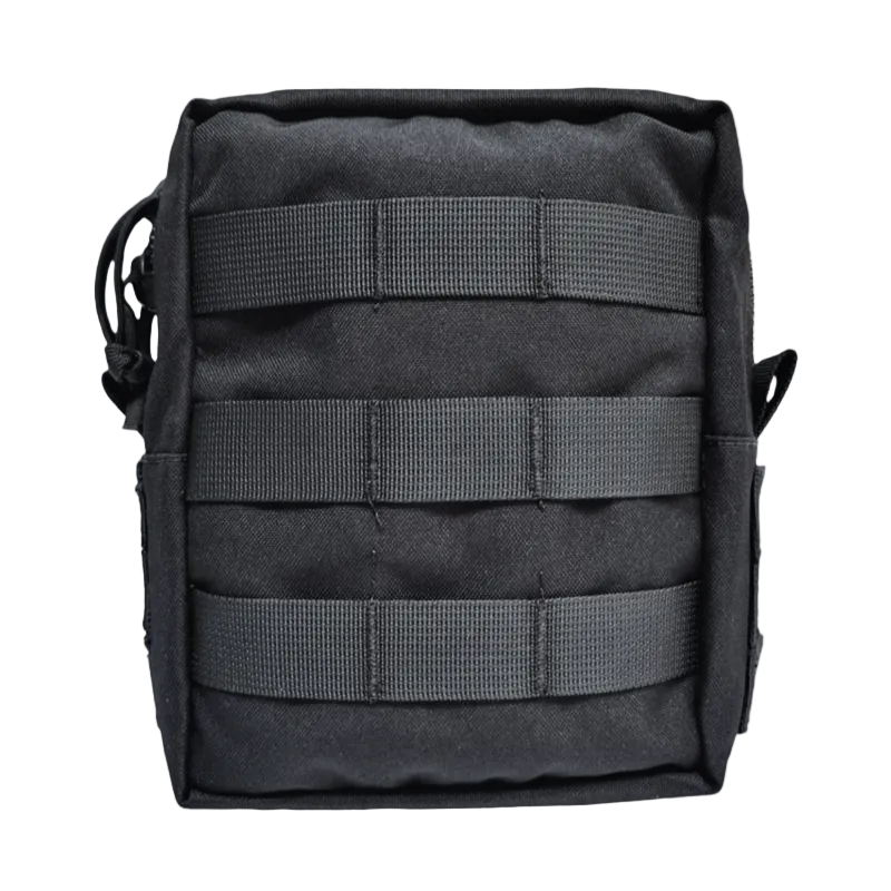 Black tactical bag with multiple straps on a white background