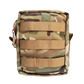 Camouflage pouch with multiple brown straps on a white background