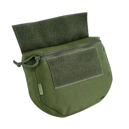 Green tactical pouch with a patch on a white background