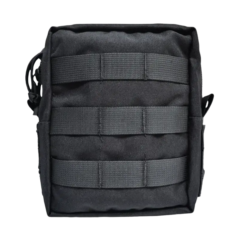 Black tactical bag with multiple straps on a white background