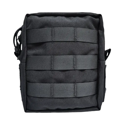 Black tactical bag with multiple straps on a white background