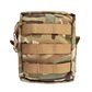 Camouflage pouch with multiple brown straps on a white background