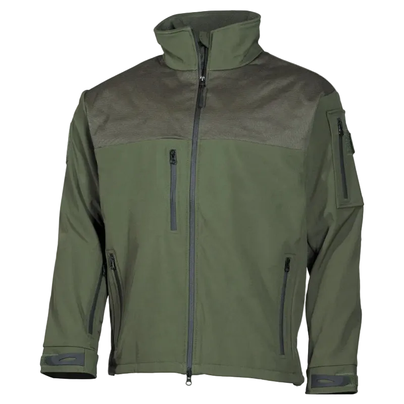 Green and gray jacket with zippers on a white background