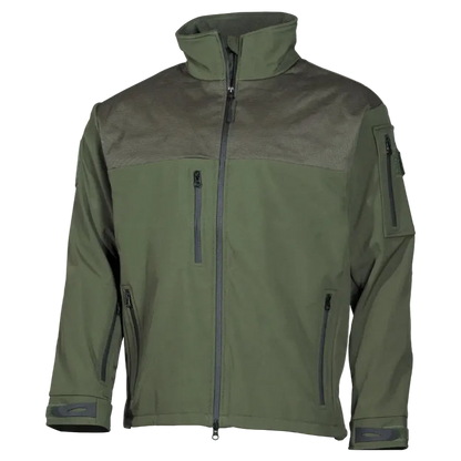 Green and gray jacket with zippers on a white background