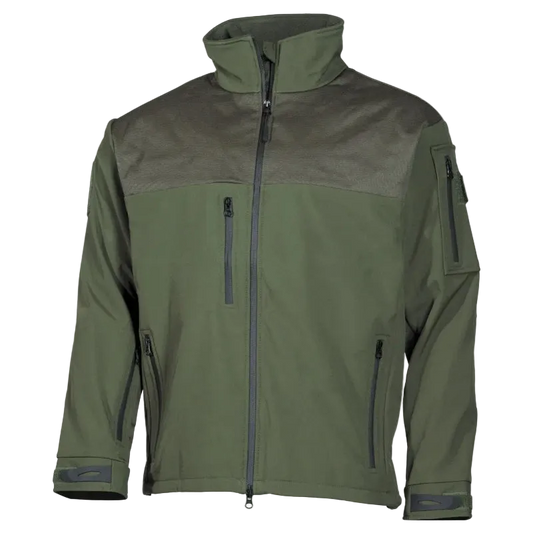 Green and gray jacket with zippers on a white background