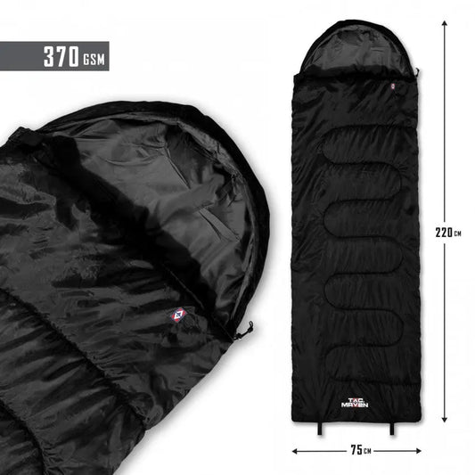 Major Sleeping Bag 370gr/M² - BlackMajor Sleeping Bag 370gr/M² - Black
Specifications

Size : 190+30 * 75
Outer Fabric : 170T Polyester
Lining : 190T Polyester Pongee
Filling : 370gr/m² Hollow Fiber
CNSO Gear