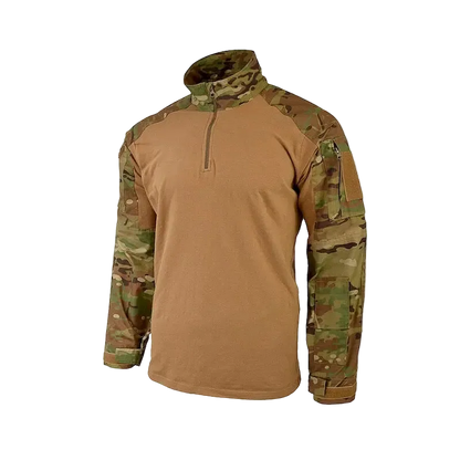 Camouflage and brown long-sleeve shirt on a white background