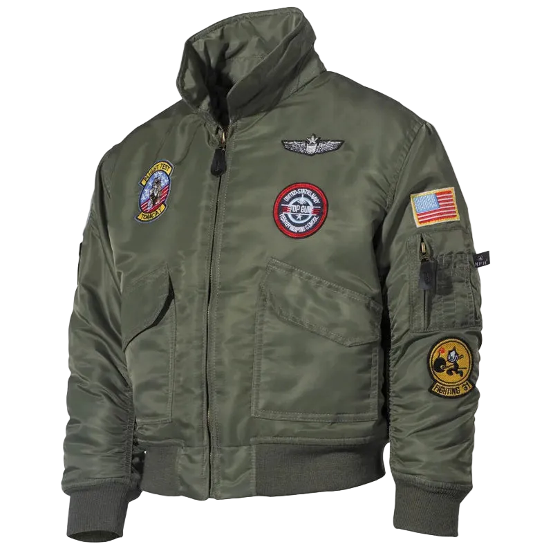 MFH US Kids Pilot Jacket CWU OD Green - Παιδικό Τζάκετ Πιλότου με Patches