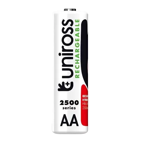 Uniross rechargeable AA battery on a white background