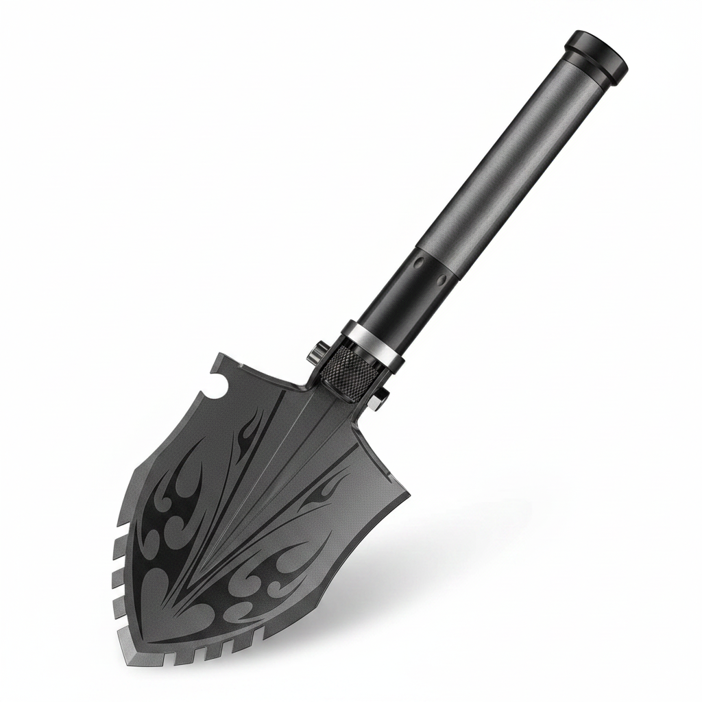 Black folding shovel on a white background