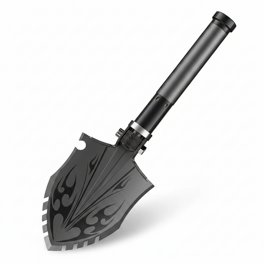 Black folding shovel on a white background