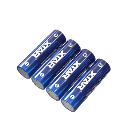 Four blue XAR batteries on a white background