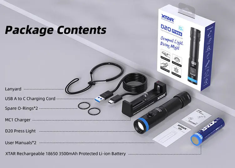 XTAR D20 MiniSuper Portable Dive Flashlight – 1200 Lumens NSO Gear 