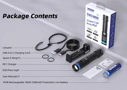 XTAR D20 MiniSuper Portable Dive Flashlight – 1200 Lumens NSO Gear 