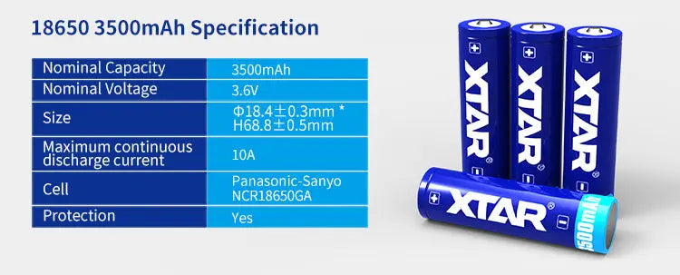XTAR Rechargeable 3.6V Protected 18650 3300mAh NSO Gear Batteries