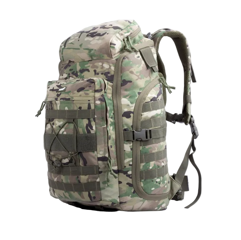 Camouflage backpack on a white background