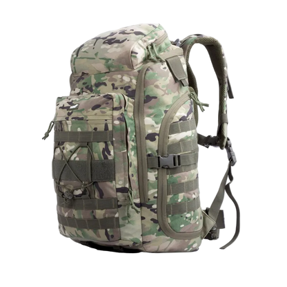 Camouflage backpack on a white background