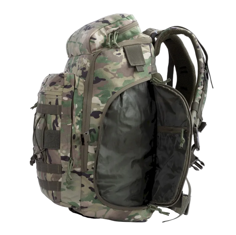 Camouflage backpack on a white background