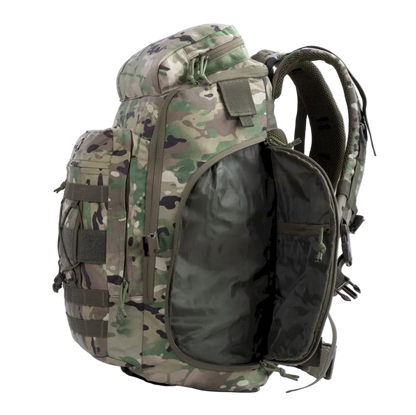 Camouflage backpack on a white background