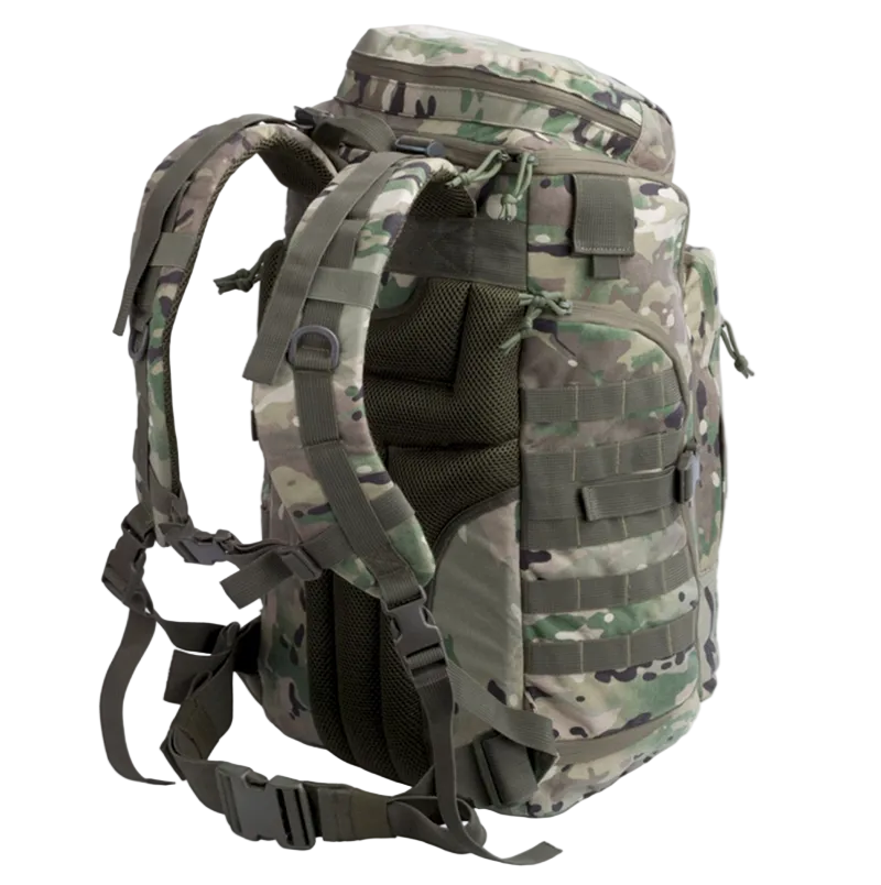 Camouflage backpack on a white background