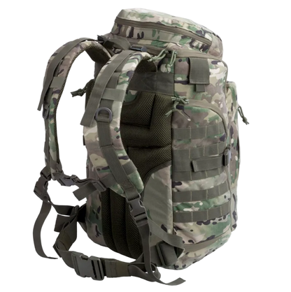 Camouflage backpack on a white background