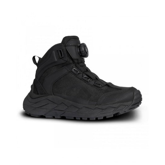 Black tactical boot on a white background