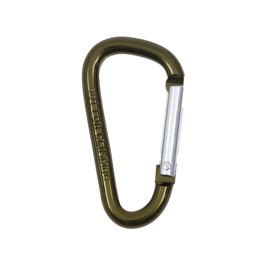 An olive green carabiner with a silver metal shackle, featuring the brand name 'YTTHER CARGO' embossed on the side, set against a plain white background.