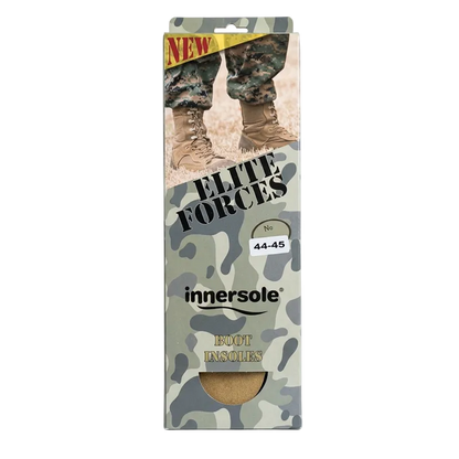 Camouflage packaging of Elite Forces innersole boot insoles on a light gray background