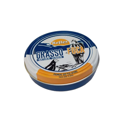 Tin of Grasso Foca with Reflex branding on a white background