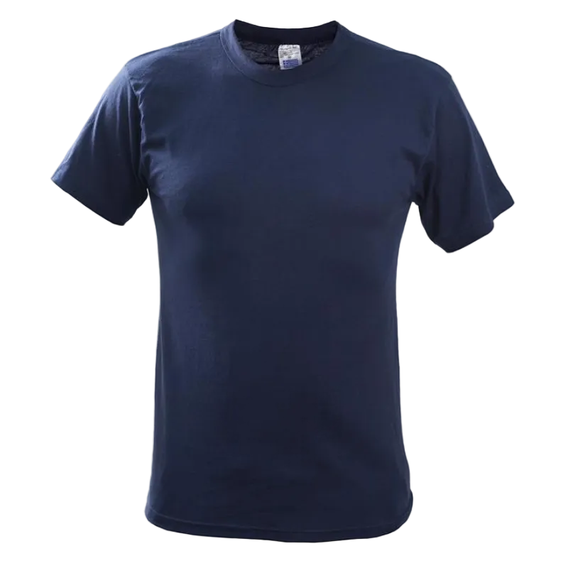 A classic short-sleeve crewneck t-shirt in solid navy blue, displayed on a clean white background.