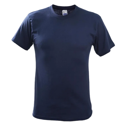 A classic short-sleeve crewneck t-shirt in solid navy blue, displayed on a clean white background.