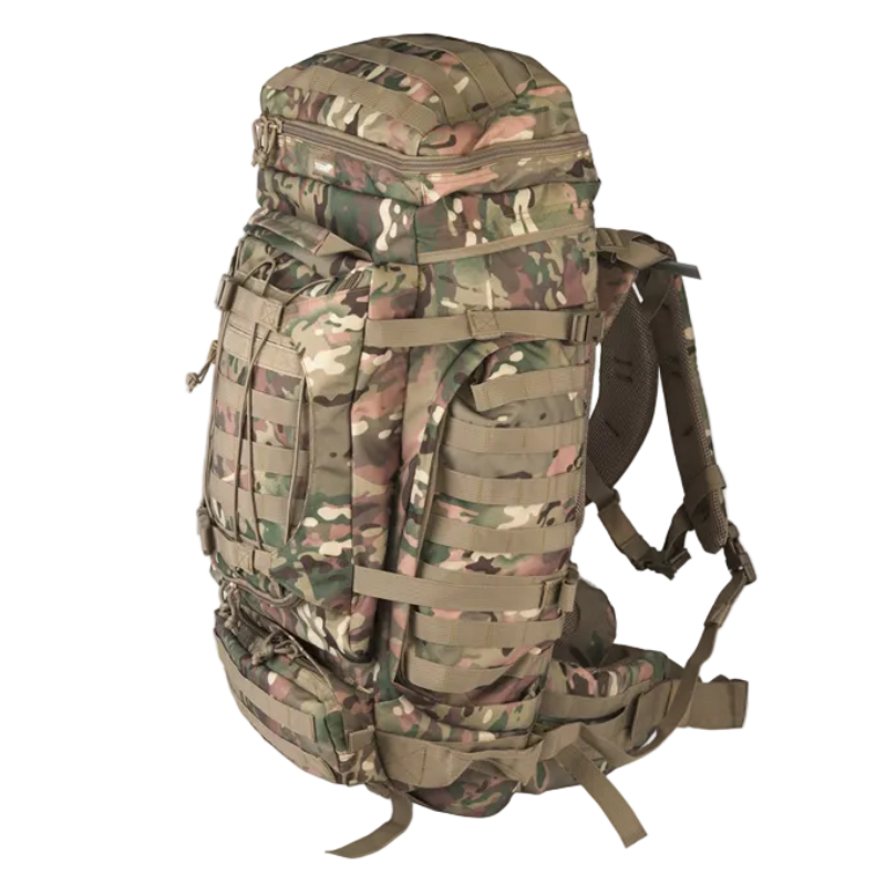 Camouflage backpack on a white background