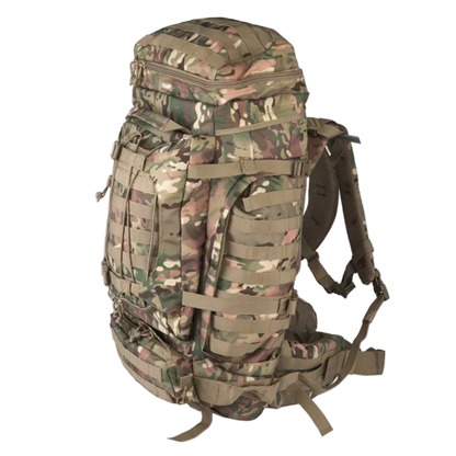 Camouflage backpack on a white background