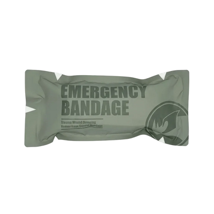 Green emergency bandage package on a white background