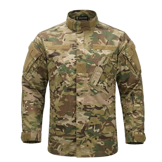 Camouflage military jacket on a white background