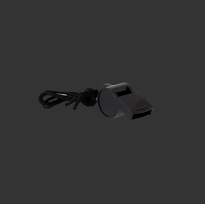 Black whistle with lanyard on a white background