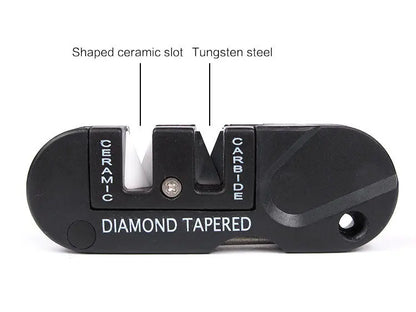 NSO Gear - sharpenerNSO Gear - sharpener 
Description

Pre-set carbides sharpen very dull edges quickly.
Specially shaped ceramic slot to finish edges and sharpen serrated blades.
TaperNSO Gear
