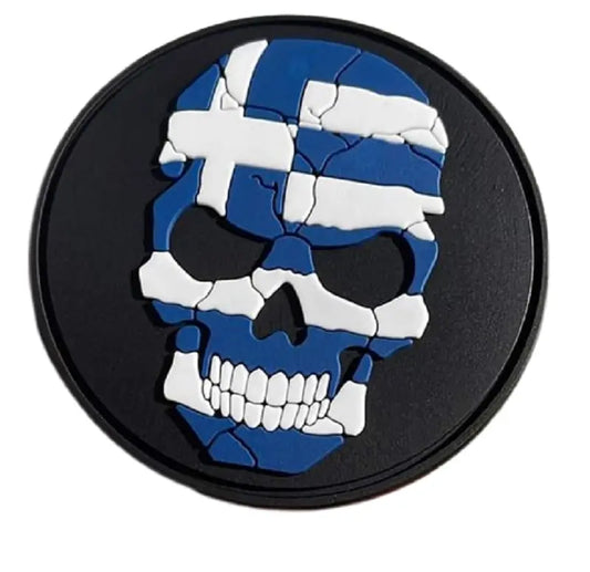 Greek Flag Skull - Round Velcro Patch 6cm NSO Gear Velcro Patches