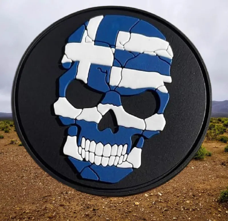 Greek Flag Skull - Round Velcro Patch 6cm NSO Gear Velcro Patches