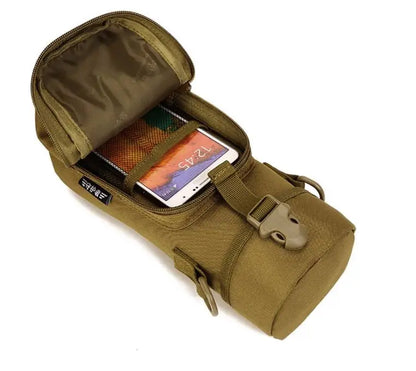 Molle Water Bottle PouchFeatures:* Made by high density nylon material* Able to attach to any molle webbing vest, bag, backpack or duty belt.  * Zipper opening for the main pouch, able to sNSO Gear