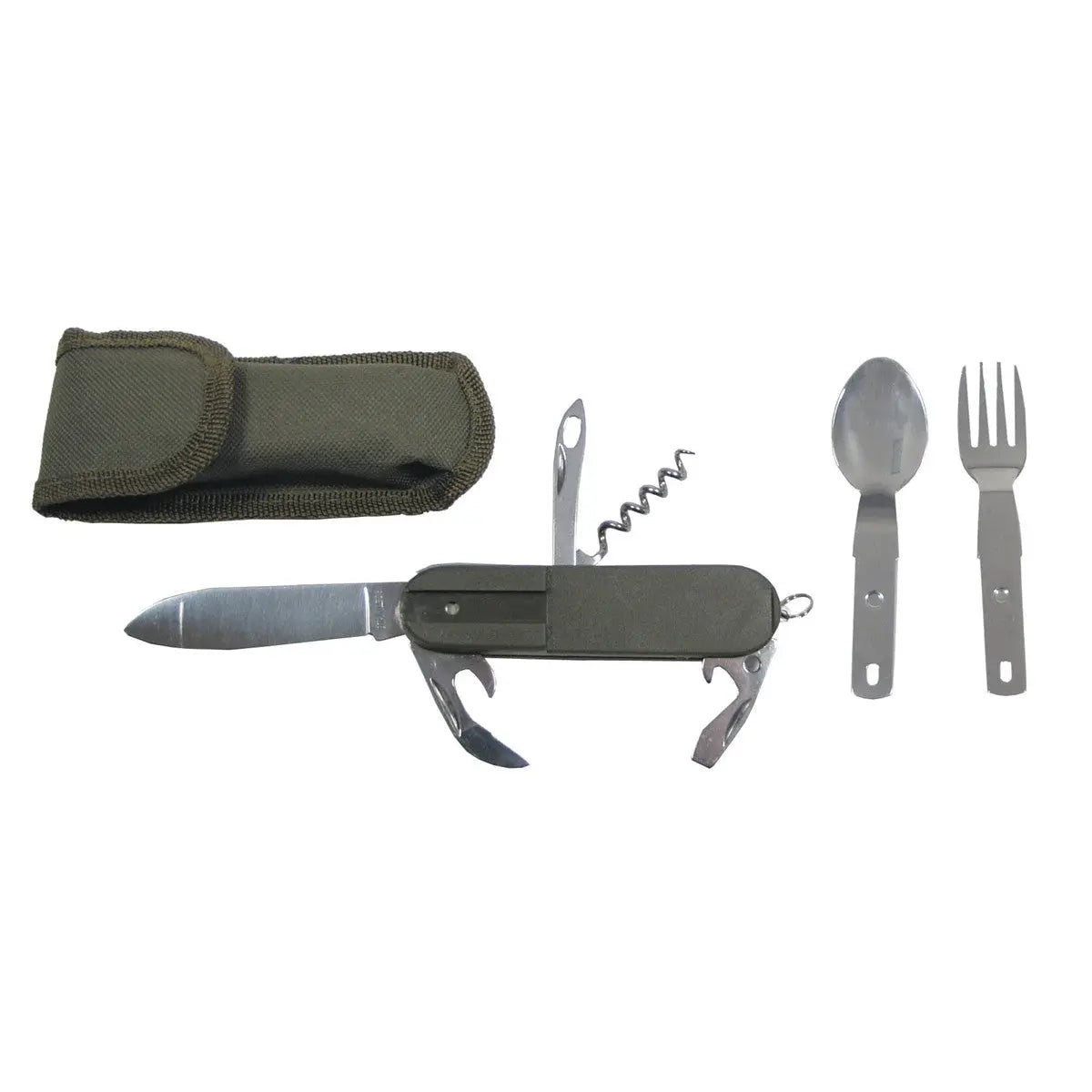 Pocket knife, olive, fork and spoon NSO Gear folding knife