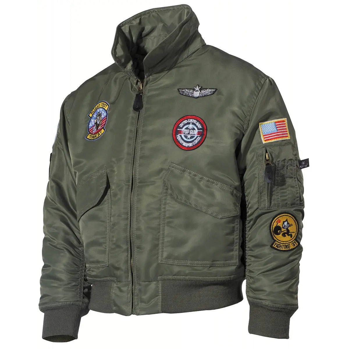 US Kids Pilot Jacket, CWU, OD green, with patches NSO Gear