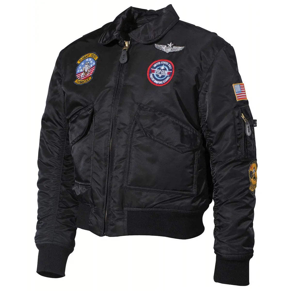 US Kids Pilot Jacket, CWU, black, with patches NSO Gear