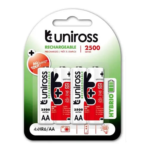 Uniross AA 2500 Hybrio Rechargeable Battery 4pcs NSO Gear Batteries